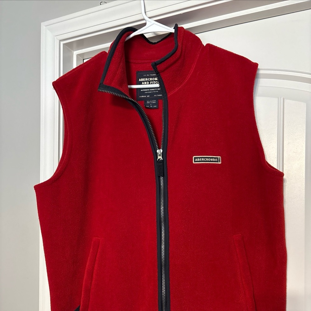 Vintage Abercrombie & Fitch Fleece Vest Jacket Mens L Red Full Zip Pockets Y2K
